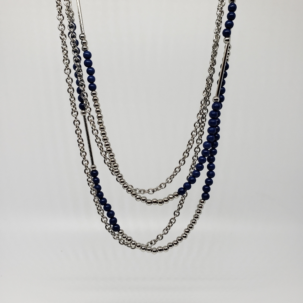 SALE 🎁 Multi Layers Silver and Blue Long Necklace